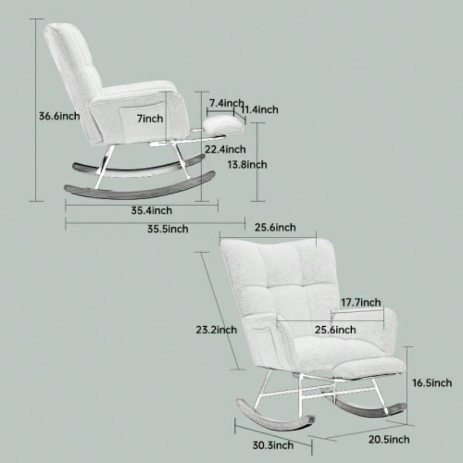 Modern Nursery Rocking Chair, Upholstered Glider Chair with High Backrest, Rocker Accent Armchair with Solid Wood Nursery Bedroom Living Room GREEN