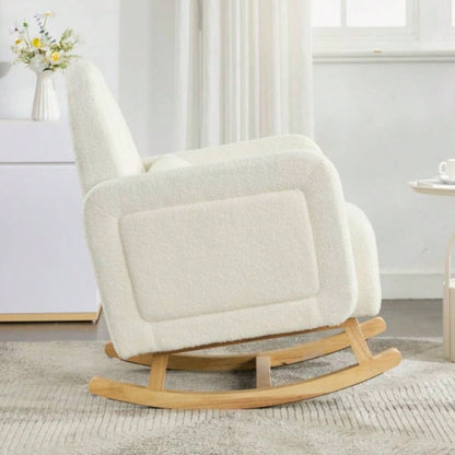 Accent Rocking Chair with Curved Back Pillow, Ultimate Comfort Your Home, Teddy Velvet, White