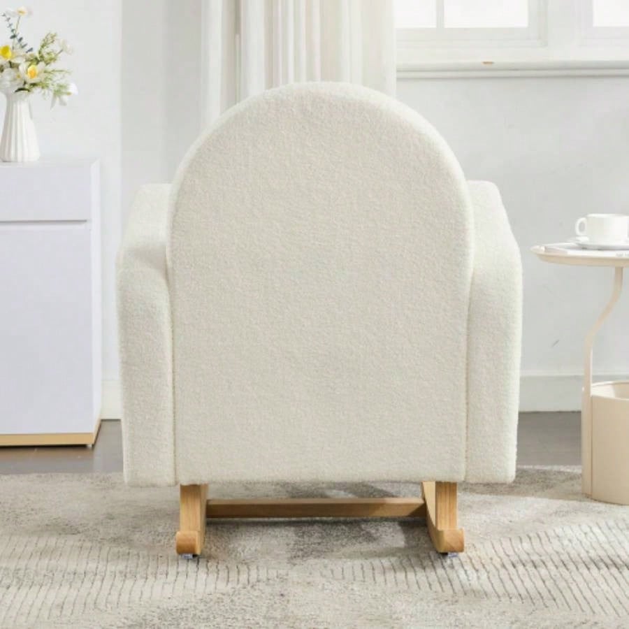 Accent Rocking Chair with Curved Back Pillow, Ultimate Comfort Your Home, Teddy Velvet, White