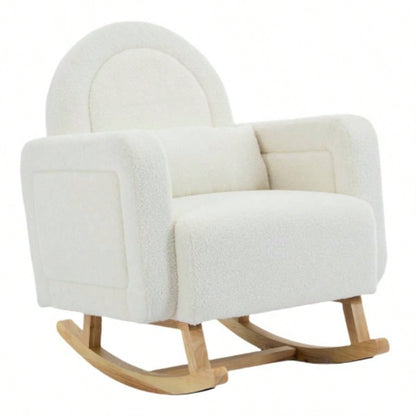 Accent Rocking Chair with Curved Back Pillow, Ultimate Comfort Your Home, Teddy Velvet, White