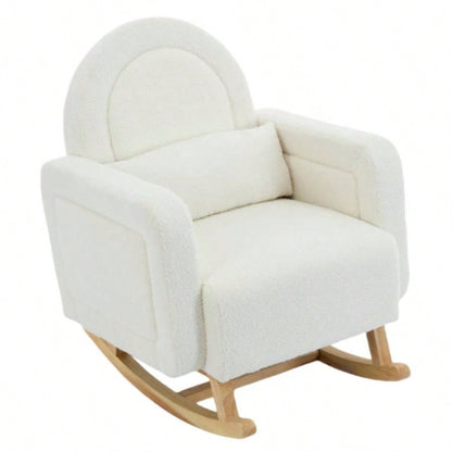 Accent Rocking Chair with Curved Back Pillow, Ultimate Comfort Your Home, Teddy Velvet, White
