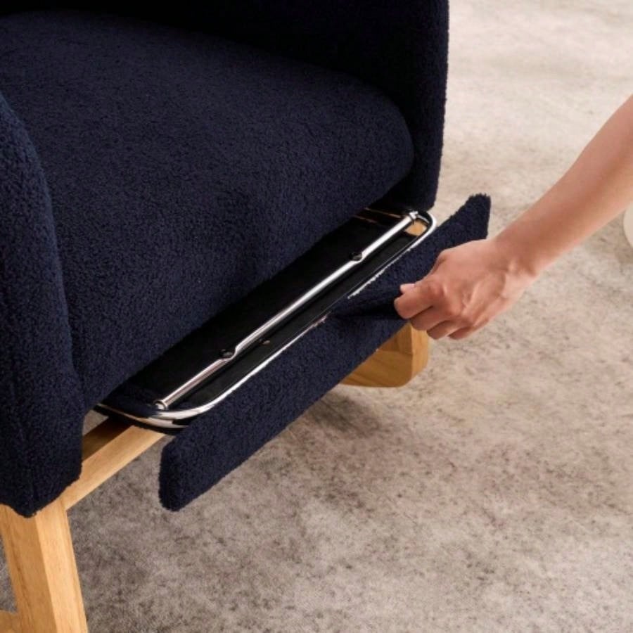 LY - 5104 Accent Rocking Chair with Footrest Storage Pocket, Deep Navy Blue High - Back Rocker, Rubber Wood Lounge Chair Nursery Living Room, 38.36x 26.77Dx 39.76H