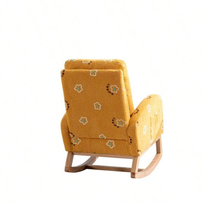 26.8 Modern Rocking Chair Nursery, Mid Accent Rocker Armchair With Side Pocket, Upholstered High Back Wooden Rocking Chair Living Room Kids Room Bedroom, Mustard Boucle