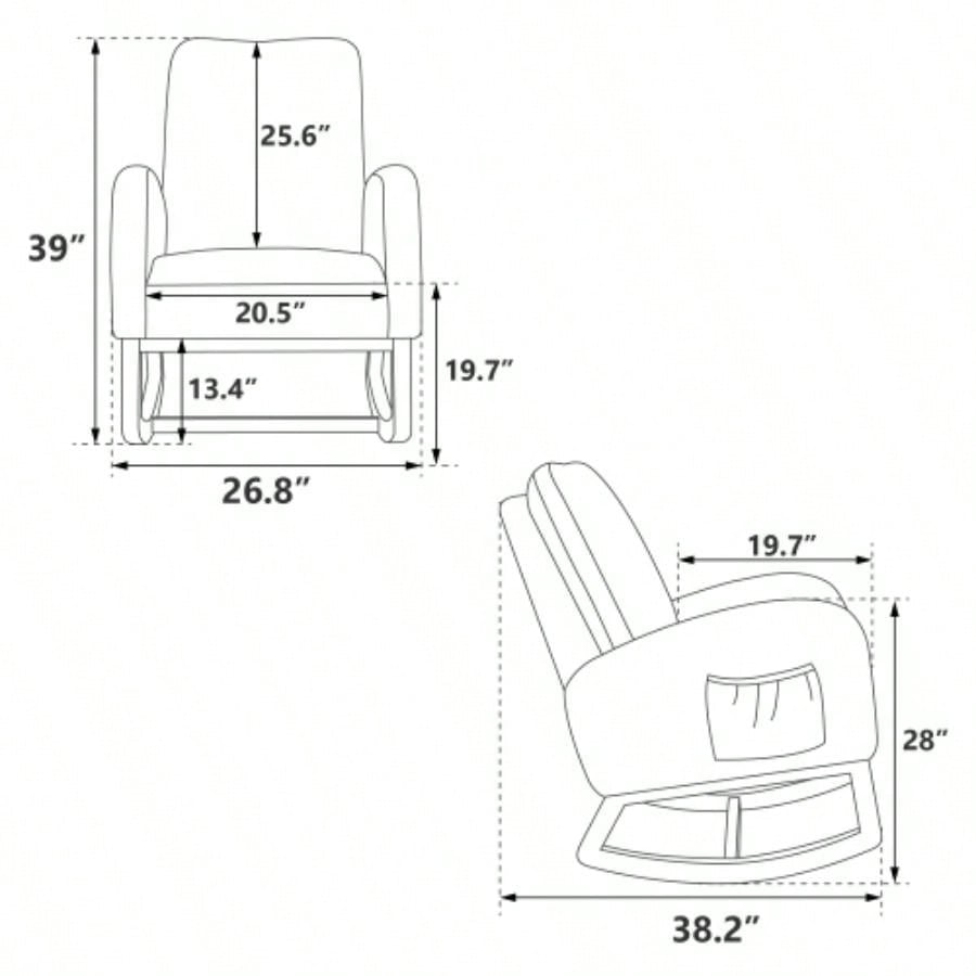 26.8 Modern Rocking Chair Nursery, Mid Accent Rocker Armchair With Side Pocket, Upholstered High Back Wooden Rocking Chair Living Room Kids Room Bedroom, Mustard Boucle