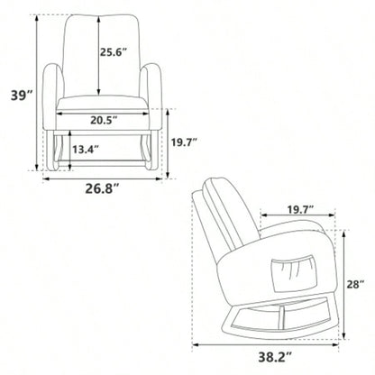26.8 Modern Rocking Chair Nursery, Mid Accent Rocker Armchair With Side Pocket, Upholstered High Back Wooden Rocking Chair Living Room Kids Room Bedroom, Mustard Boucle