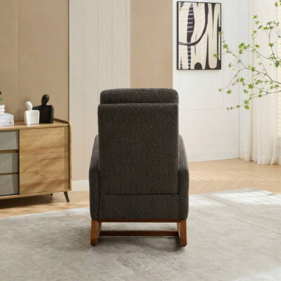 25.4 Rocking Chair Nursery, High Back Glider Chair with Retractable Footrest, Side Pocket, Rocking Accent Armchair with Rubber Wood Living Room/Bedroom. Charcoal
