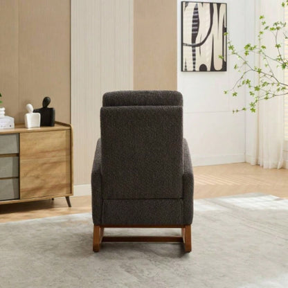 25.4 Rocking Chair Nursery, High Back Glider Chair with Retractable Footrest, Side Pocket, Rocking Accent Armchair with Rubber Wood Living Room/Bedroom. Charcoal