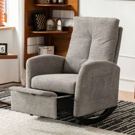 Accent Rocking Chair with Footrest High Back Rubber Wood Rocking Bedroom Living Space