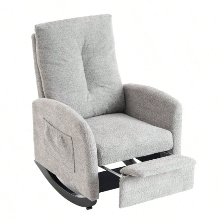 Accent Rocking Chair with Footrest High Back Rubber Wood Rocking Bedroom Living Space