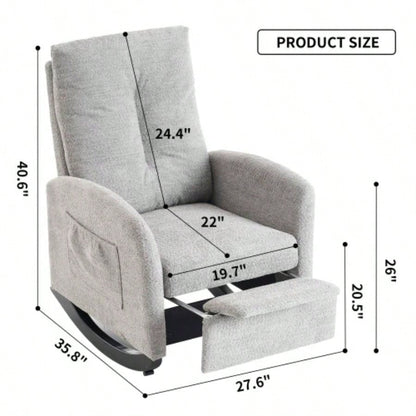 Accent Rocking Chair with Footrest High Back Rubber Wood Rocking Bedroom Living Space