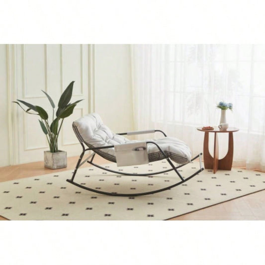 Rocking Chair with - Wide Technical leather Upholstered Gliding Chair Boucle Reclining Chair, Modern Accent Chair Living Room Nursery Bedroom - white