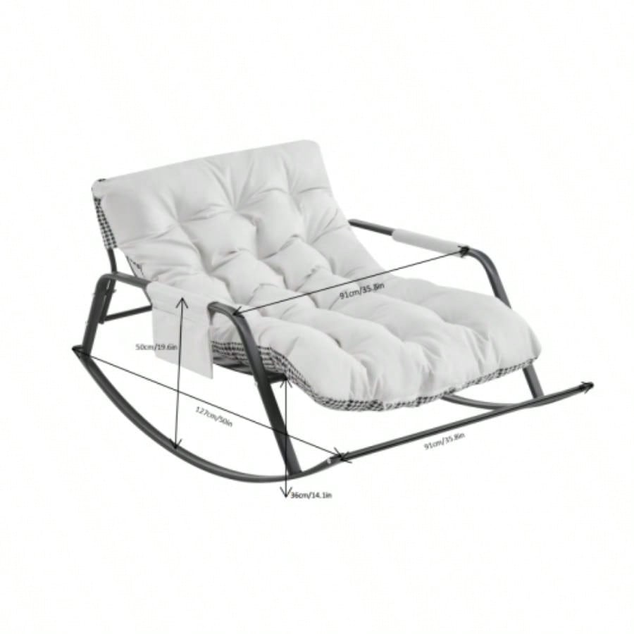 Rocking Chair with - Wide Technical leather Upholstered Gliding Chair Boucle Reclining Chair, Modern Accent Chair Living Room Nursery Bedroom - white