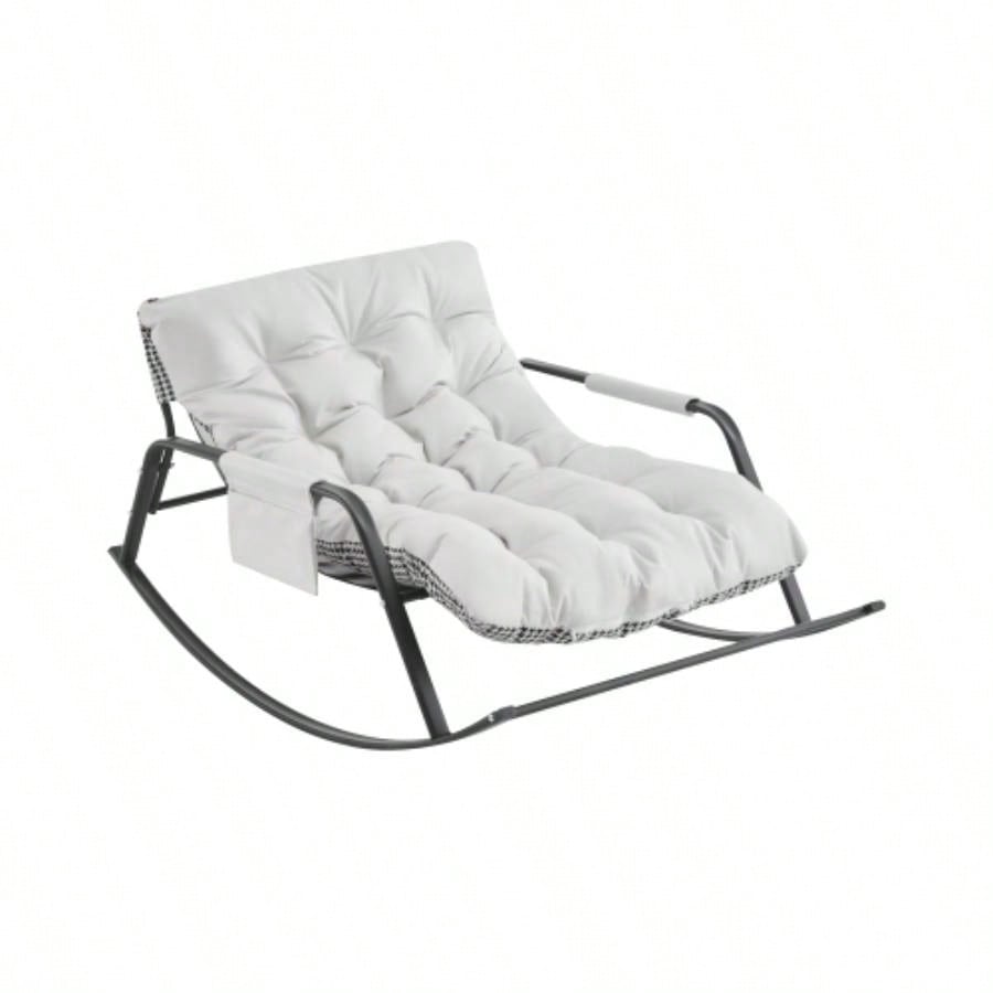 Rocking Chair with - Wide Technical leather Upholstered Gliding Chair Boucle Reclining Chair, Modern Accent Chair Living Room Nursery Bedroom - white