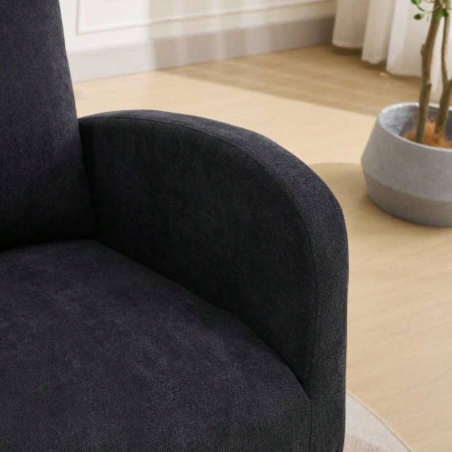 27.2 Rocking Chair Nursery, Polyester Glider Chair with High Back and Side Pocket, Rocking Accent Armchair with Rubber Wood Living Room/Bedroom. Black