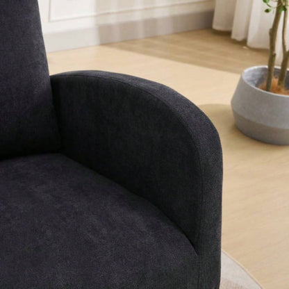 27.2 Rocking Chair Nursery, Polyester Glider Chair with High Back and Side Pocket, Rocking Accent Armchair with Rubber Wood Living Room/Bedroom. Black