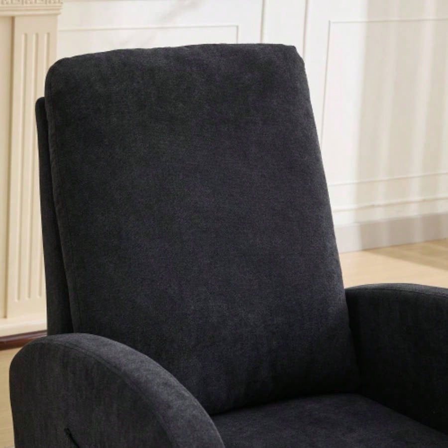 27.2 Rocking Chair Nursery, Polyester Glider Chair with High Back and Side Pocket, Rocking Accent Armchair with Rubber Wood Living Room/Bedroom. Black
