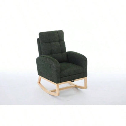 Modern Accent Rocking Chair Rocking Chair with Solid Wood, adjustable Footrest, Comfy Armchair with Side Pocket, Living Room Lounge Arm Chair with High Backrest