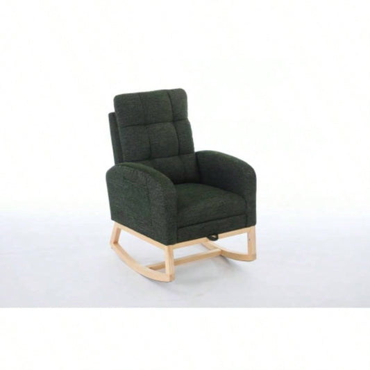 Modern Accent Rocking Chair Rocking Chair with Solid Wood, adjustable Footrest, Comfy Armchair with Side Pocket, Living Room Lounge Arm Chair with High Backrest