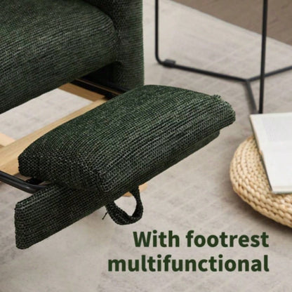 Modern Accent Rocking Chair Rocking Chair with Solid Wood, adjustable Footrest, Comfy Armchair with Side Pocket, Living Room Lounge Arm Chair with High Backrest