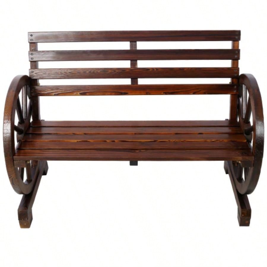 Outdoor Wood Rocking Carbonized Double Rocking Chair 2 Persons with Wide Curved, Porch Rocker Porch, Garden, Backyard, Rustic Brown