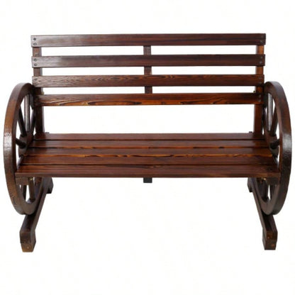 Outdoor Wood Rocking Carbonized Double Rocking Chair 2 Persons with Wide Curved, Porch Rocker Porch, Garden, Backyard, Rustic Brown
