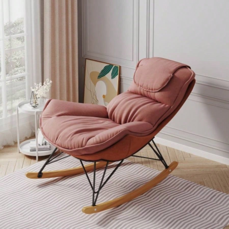 Leisure sofa single rocking chair, light luxury sofa chair, balcony leisure area single chair, comfortable and breathable characteristic chair, detachable and washable cushion Color: Pink