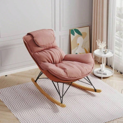 Leisure sofa single rocking chair, light luxury sofa chair, balcony leisure area single chair, comfortable and breathable characteristic chair, detachable and washable cushion Color: Pink