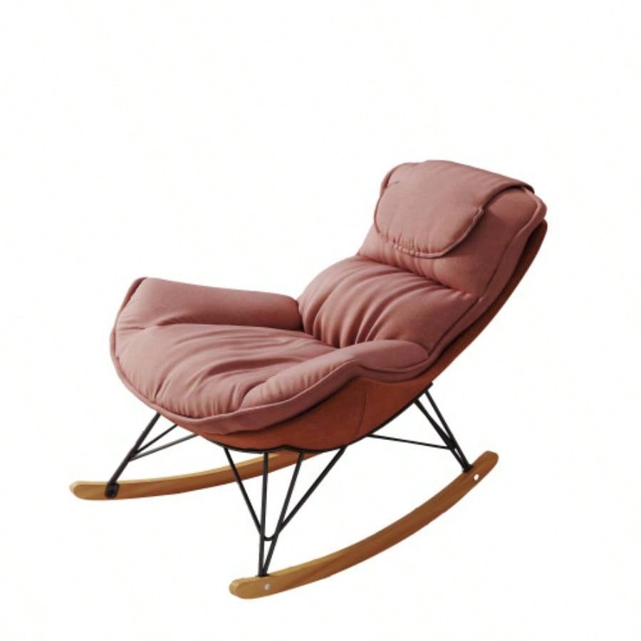 Leisure sofa single rocking chair, light luxury sofa chair, balcony leisure area single chair, comfortable and breathable characteristic chair, detachable and washable cushion Color: Pink