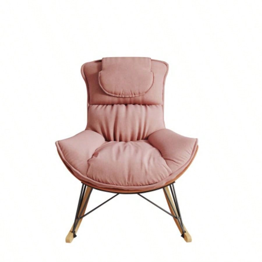 Leisure sofa single rocking chair, light luxury sofa chair, balcony leisure area single chair, comfortable and breathable characteristic chair, detachable and washable cushion Color: Pink