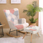 Rocking Chair with ottoman, Mid Fabric Rocker Chair with Wood and Patchwork Linen Livingroom Bedroom