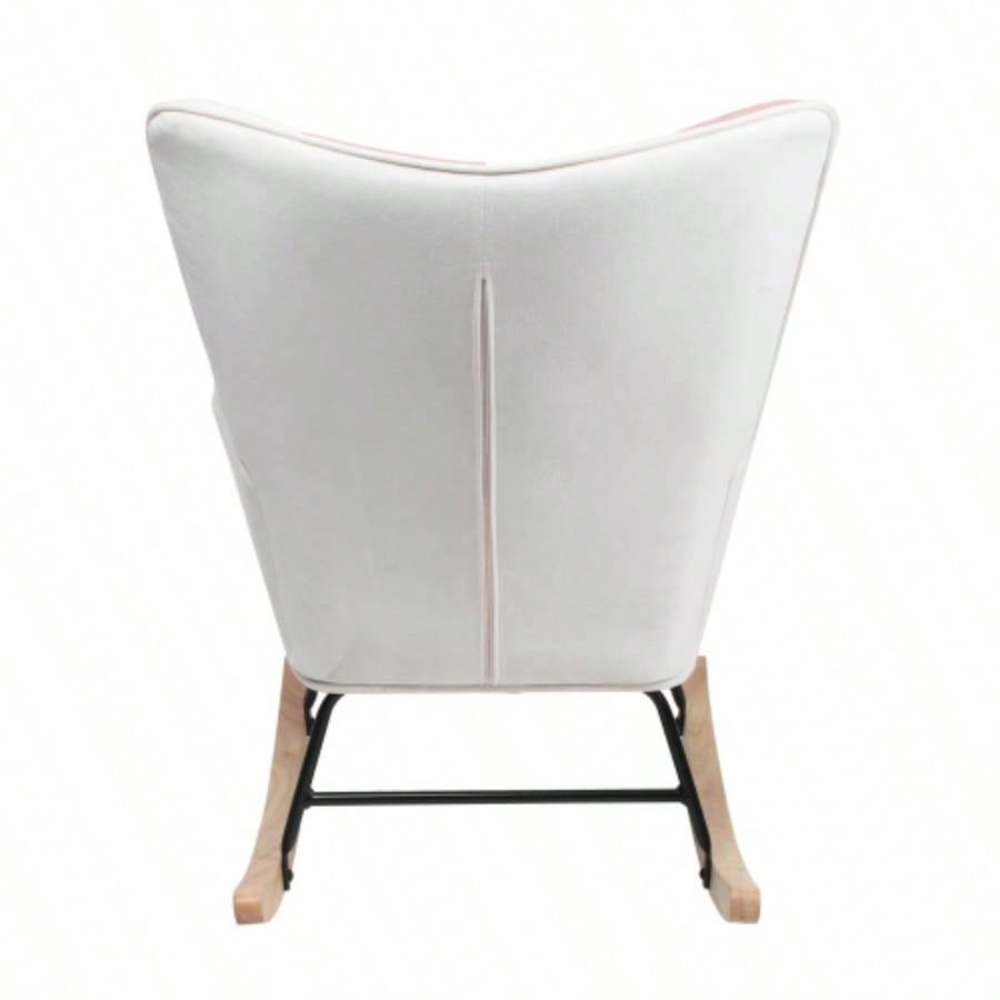 Rocking Chair with ottoman, Mid Fabric Rocker Chair with Wood and Patchwork Linen Livingroom Bedroom