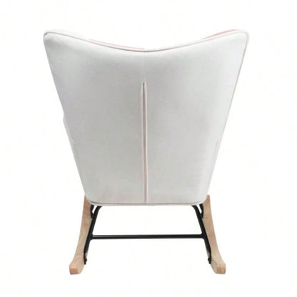 Rocking Chair with ottoman, Mid Fabric Rocker Chair with Wood and Patchwork Linen Livingroom Bedroom