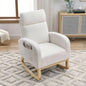 Video Welike 27.6 Modern Accent High Backrest Living Room Lounge Arm Rocking Chair, Two Side Pocket, Teddy White Ivory