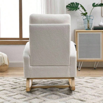 Video Welike 27.6 Modern Accent High Backrest Living Room Lounge Arm Rocking Chair, Two Side Pocket, Teddy White Ivory