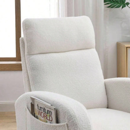 Video Welike 27.6 Modern Accent High Backrest Living Room Lounge Arm Rocking Chair, Two Side Pocket, Teddy White Ivory