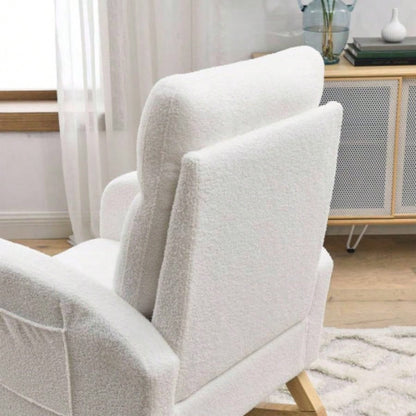 Video Welike 27.6 Modern Accent High Backrest Living Room Lounge Arm Rocking Chair, Two Side Pocket, Teddy White Ivory