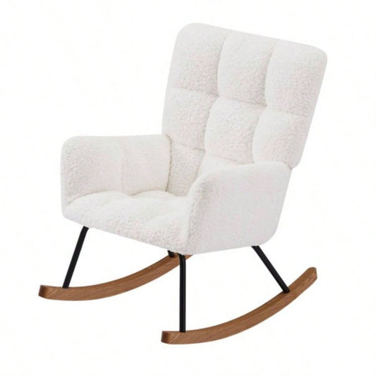 Comfy Upholstered Lounge Chair Rocking Chair with High Backrest, Nursing, Reading, Napping