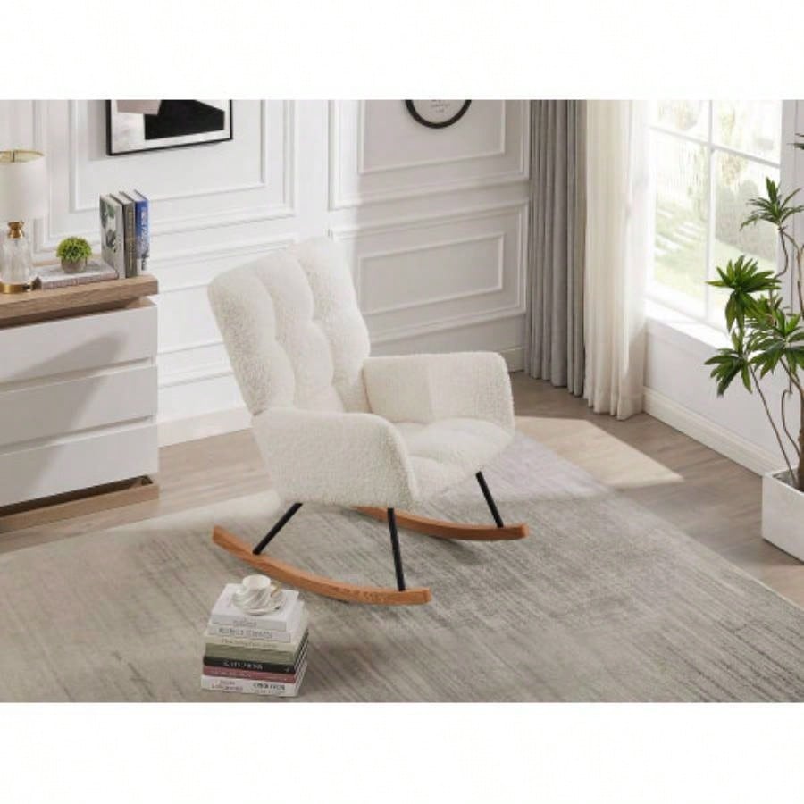 Comfy Upholstered Lounge Chair Rocking Chair with High Backrest, Nursing, Reading, Napping