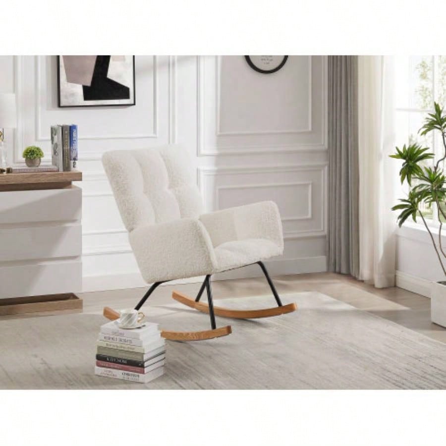 Comfy Upholstered Lounge Chair Rocking Chair with High Backrest, Nursing, Reading, Napping