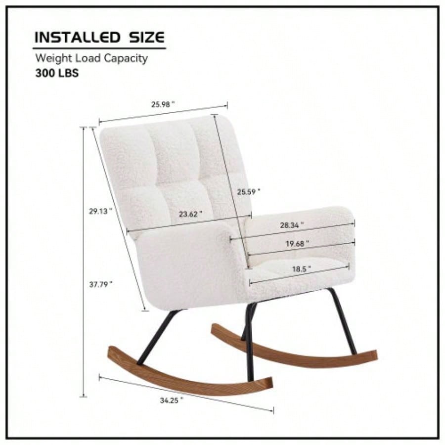 Comfy Upholstered Lounge Chair Rocking Chair with High Backrest, Nursing, Reading, Napping