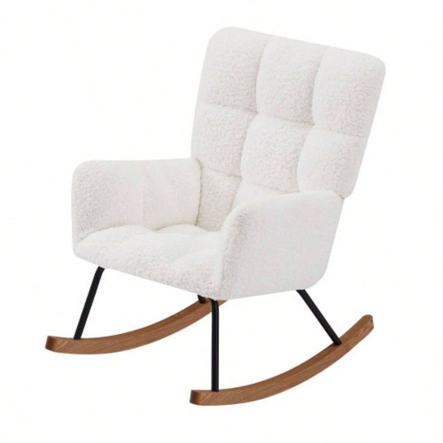 Comfy Upholstered Lounge Chair Rocking Chair with High Backrest, Nursing, Reading, Napping