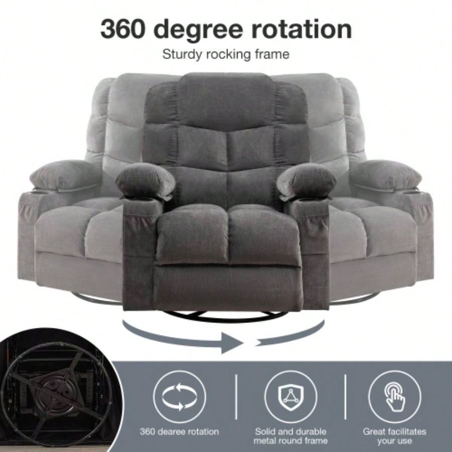 Massage Rocker Recliner Chair Rocking Chairs Adults Oversized with 2 Cup Holders, USB Charge Port Soft Features a Manual Massage and Heat. A+B