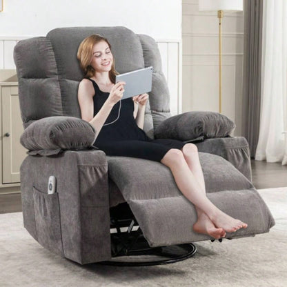 Massage Rocker Recliner Chair Rocking Chairs Adults Oversized with 2 Cup Holders, USB Charge Port Soft Features a Manual Massage and Heat. A+B