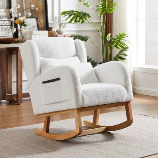 27.2 Modern Accent High Backrest Living Room Lounge Arm Rocking Chair, Two Side Pocket