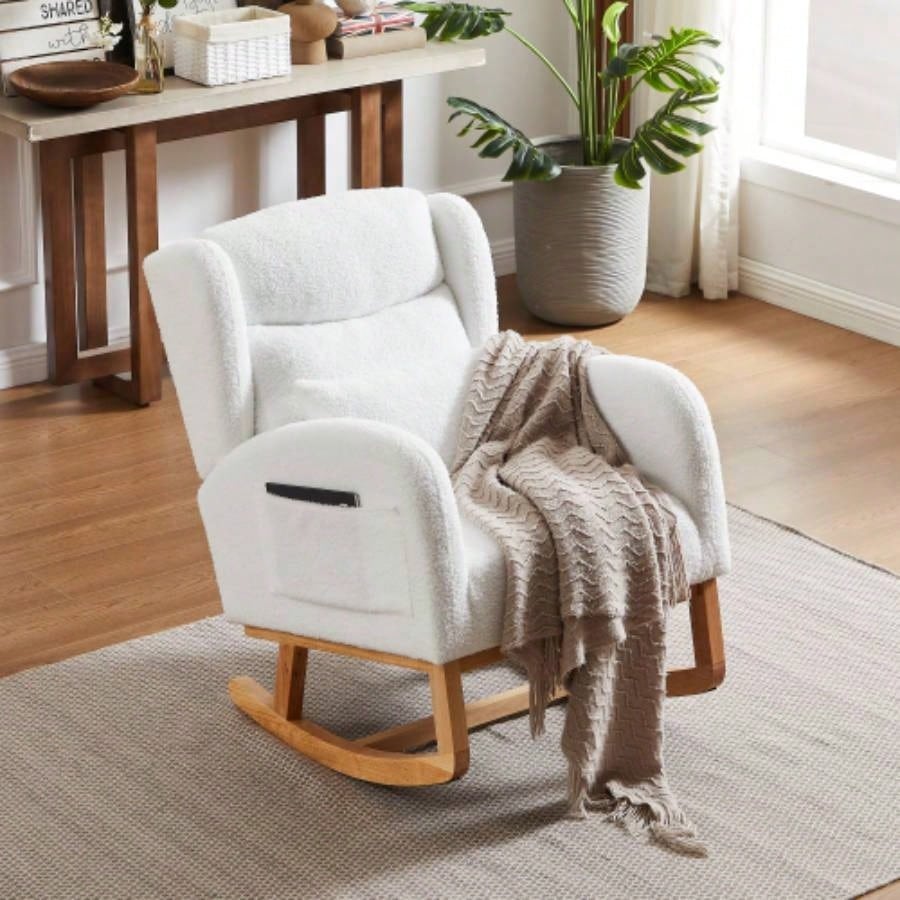 27.2 Modern Accent High Backrest Living Room Lounge Arm Rocking Chair, Two Side Pocket