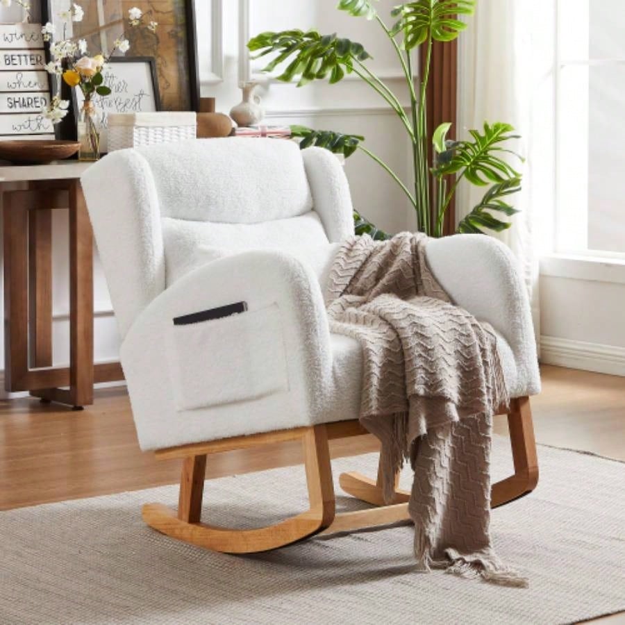 27.2 Modern Accent High Backrest Living Room Lounge Arm Rocking Chair, Two Side Pocket
