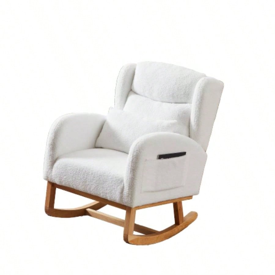 27.2 Modern Accent High Backrest Living Room Lounge Arm Rocking Chair, Two Side Pocket