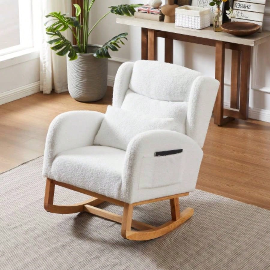 27.2 Modern Accent High Backrest Living Room Lounge Arm Rocking Chair, Two Side Pocket
