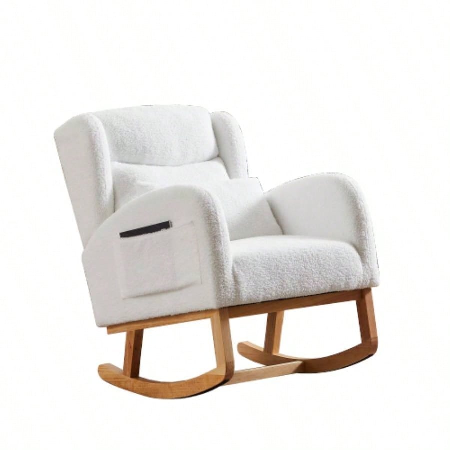 27.2 Modern Accent High Backrest Living Room Lounge Arm Rocking Chair, Two Side Pocket
