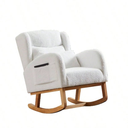 27.2 Modern Accent High Backrest Living Room Lounge Arm Rocking Chair, Two Side Pocket
